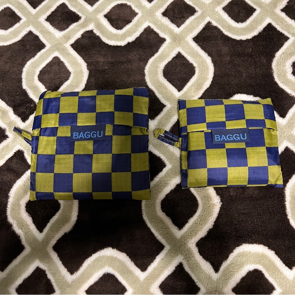 Baggu Navy Pear Check Baby and Standard Reusable Bag Set